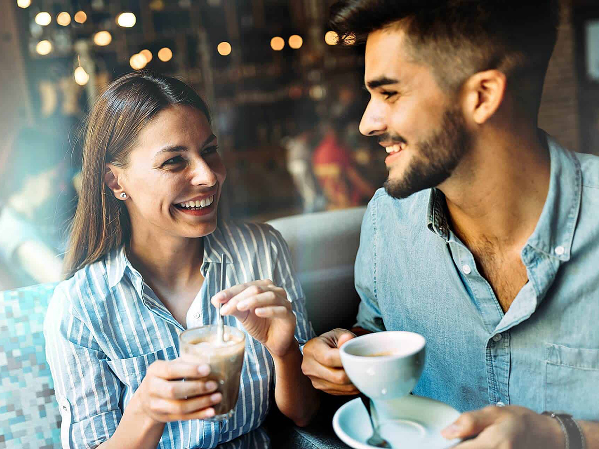 smiling couple on a date