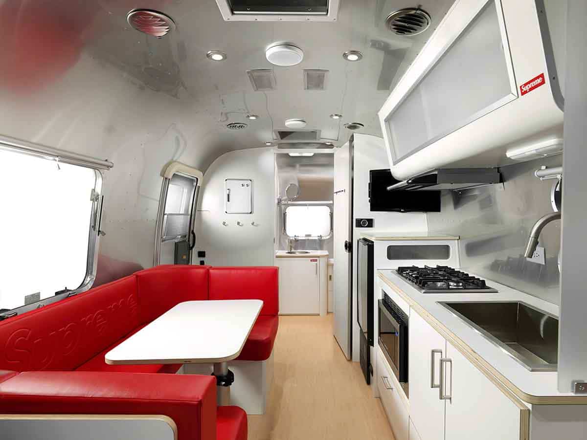 Supreme airstream travel trailer living area to comfort room