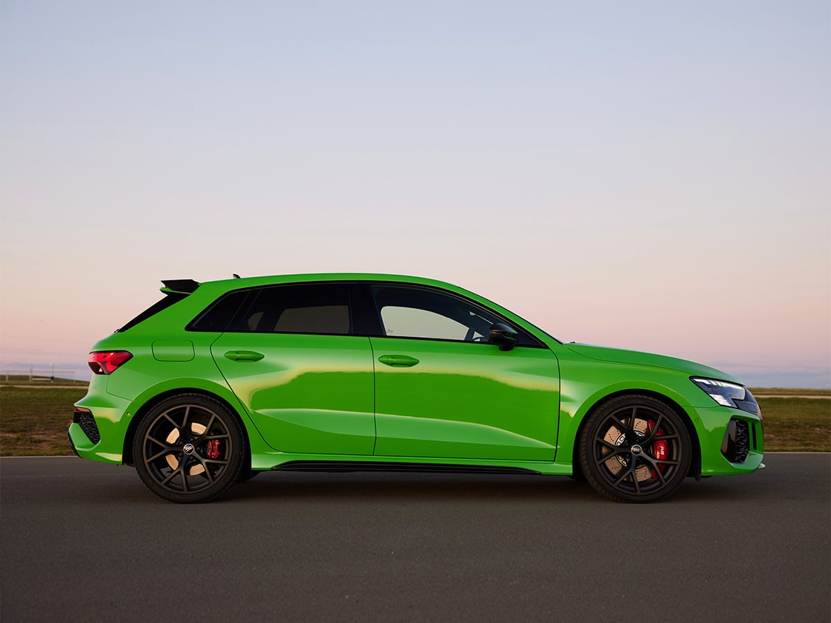 2023 audi rs3 green side profile