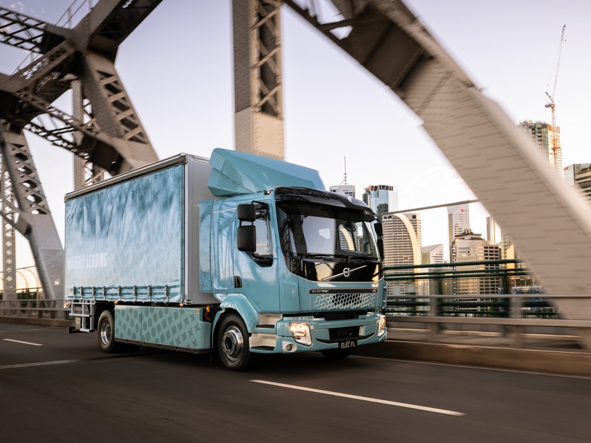Electric Volvo truck on the road
