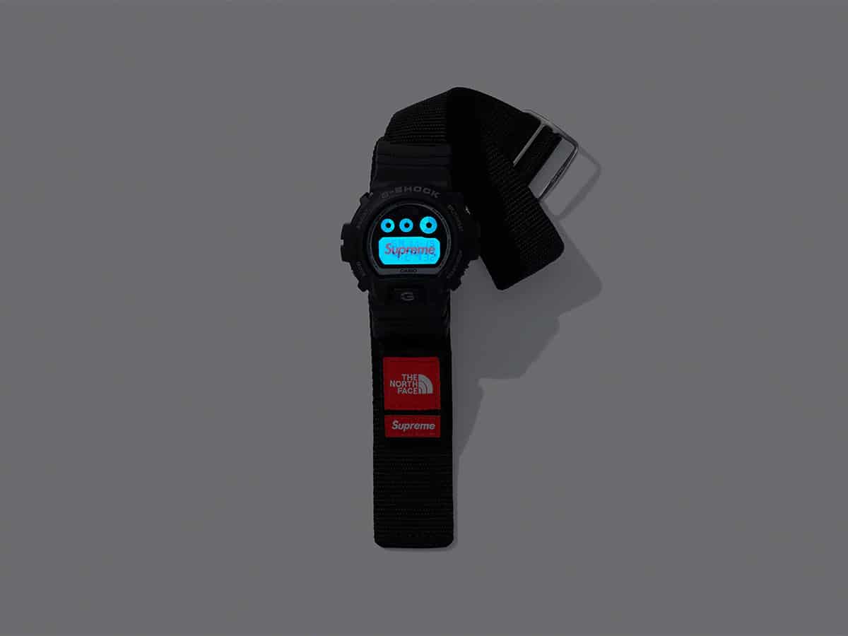 Supreme x the north face x g shock in black illuminated