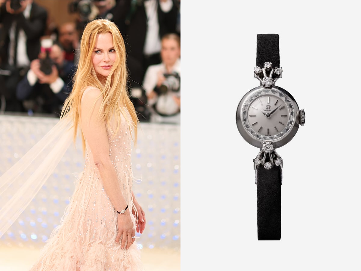 Nicole Kidman with the 1955 Omega Sapphette Jewellery Watch at the 2023 Met Gala | Image: OMEGA