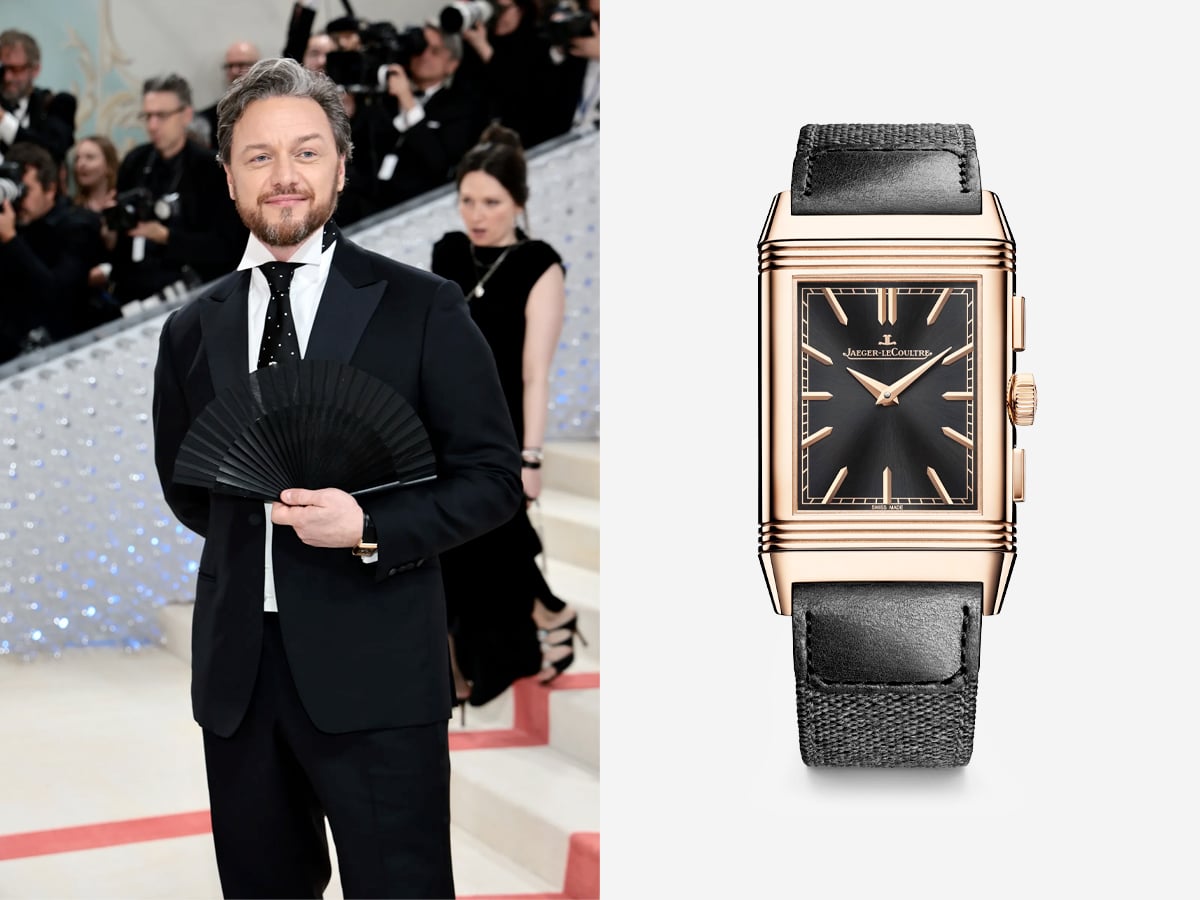 James McAvoy wearing a Jaeger-LeCoultre Reverso Tribute Chronograph at the 2023 Met Gala | Image: Jamie McCarthy/Getty Images/Jaeger LeCoultre