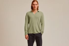 Venroy long sleeve basket weave cotton polo