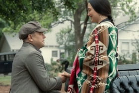 Leonardo DiCaprio and Lily Gladstone in Killers of the Flower Moon