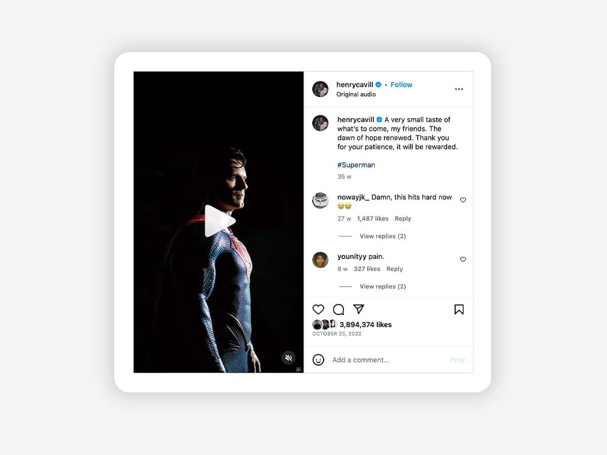 Henry Cavill's statement announcing his return to Superman | Image: Instagram