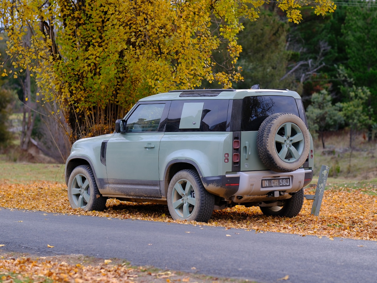 Land rover defender 90 75th anniversary rear end in trees