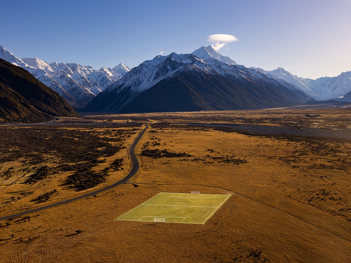 New zealand creates football pitch amongst snow capped mountains for fifa