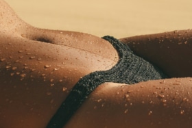 Close up of woman’s bikini bottom front view