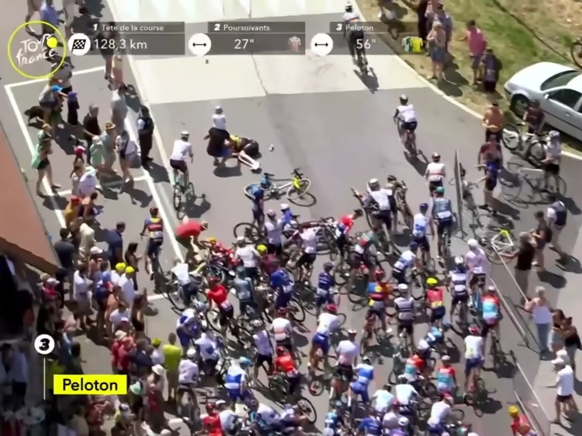 Aftermath of crash during Stage 15 of 2023 Tour de France | Image: FloBikes/YouTube