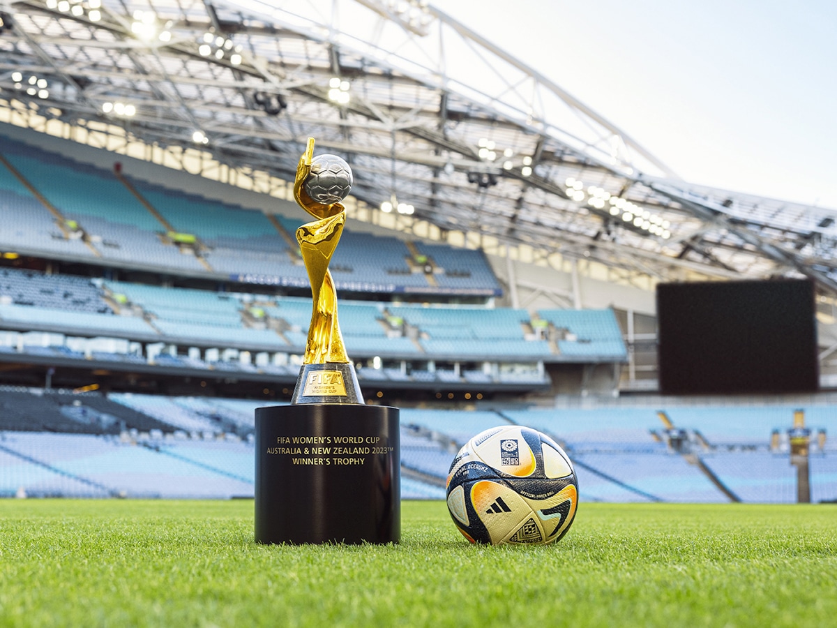 OCEAUNZ Final Official Match Ball and the 2023 FIFA Women's World Cup trophy | Image: adidas