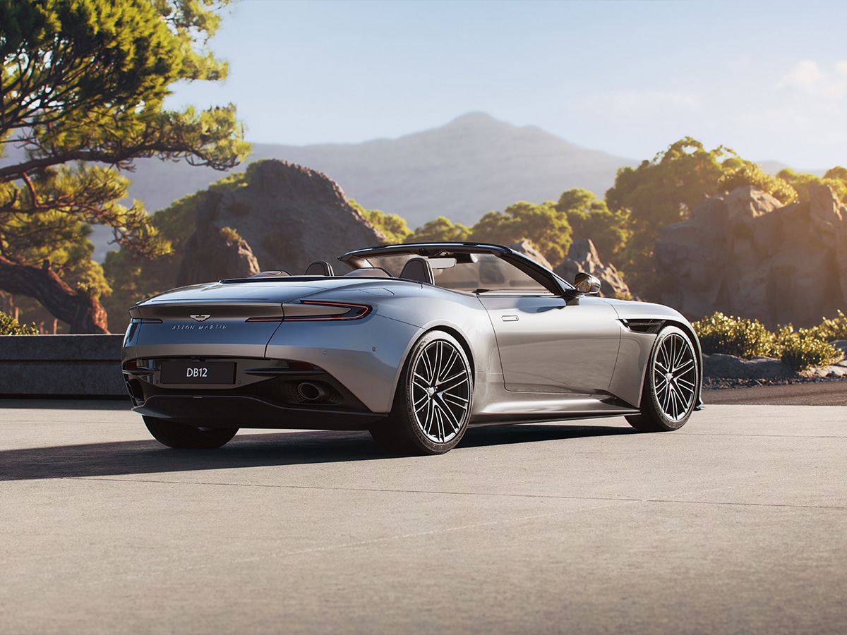 Aston martin db12 volante rear end with the roof dow