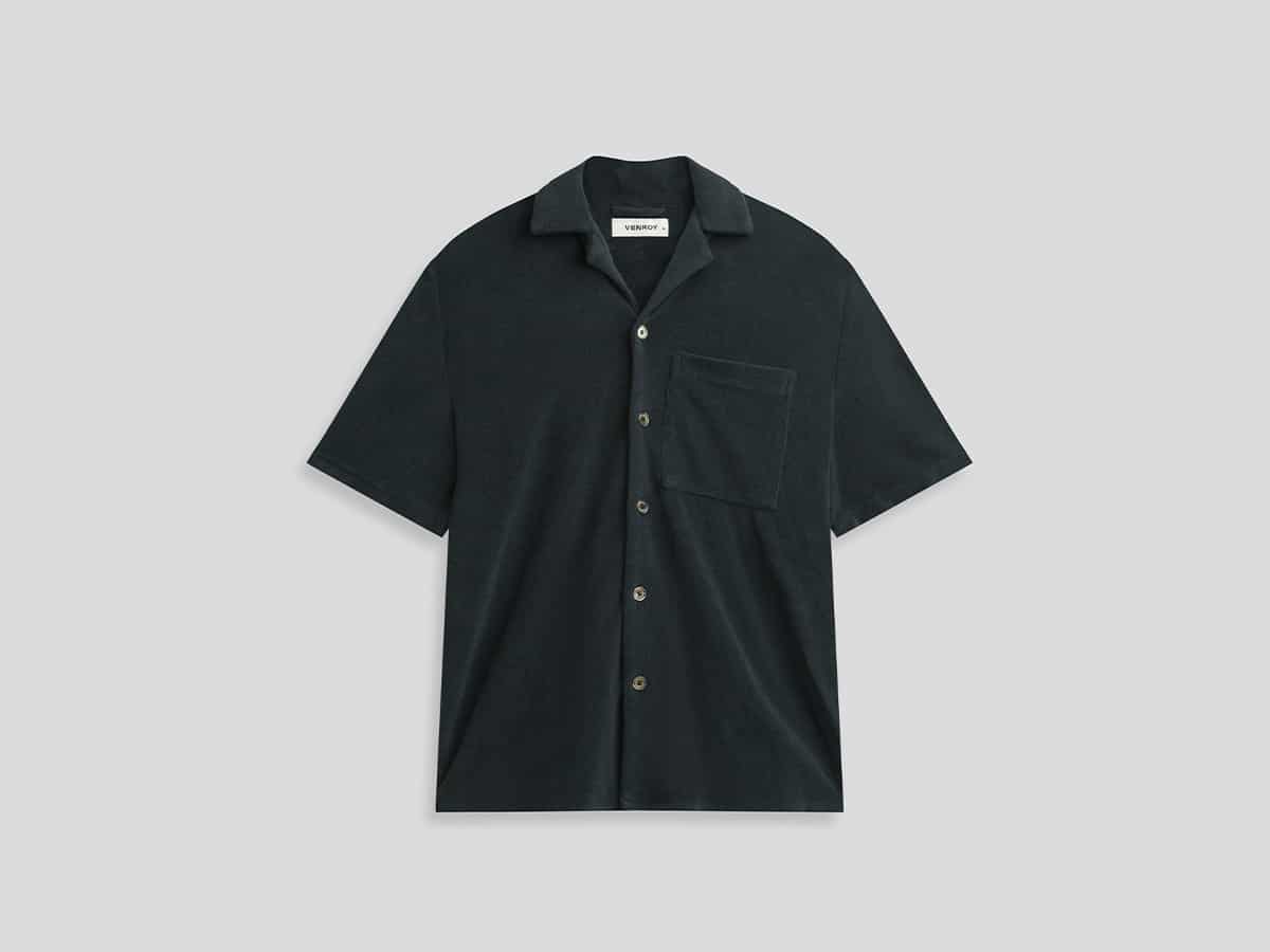 Flat Hem Terry Camp Collar Shirt Navy | Image: Venroy