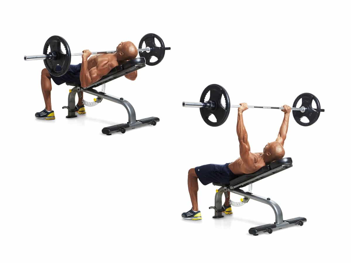 Man doing barbell bench press exercise
