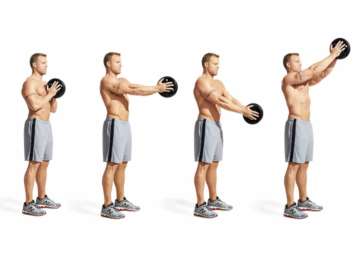 Man doing plate press-out exercise
