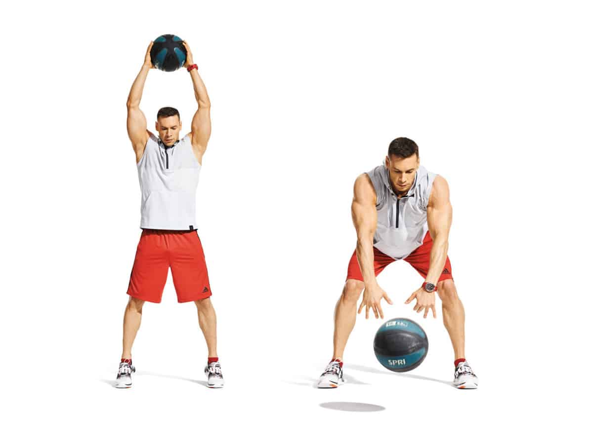 Man doing a Medicine Ball Slam core exercise