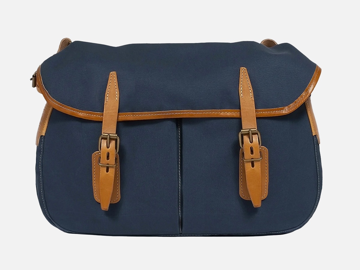 Product image of blue Bleu de Chauffe Fisherman’s Musette M Bag against a plain white background