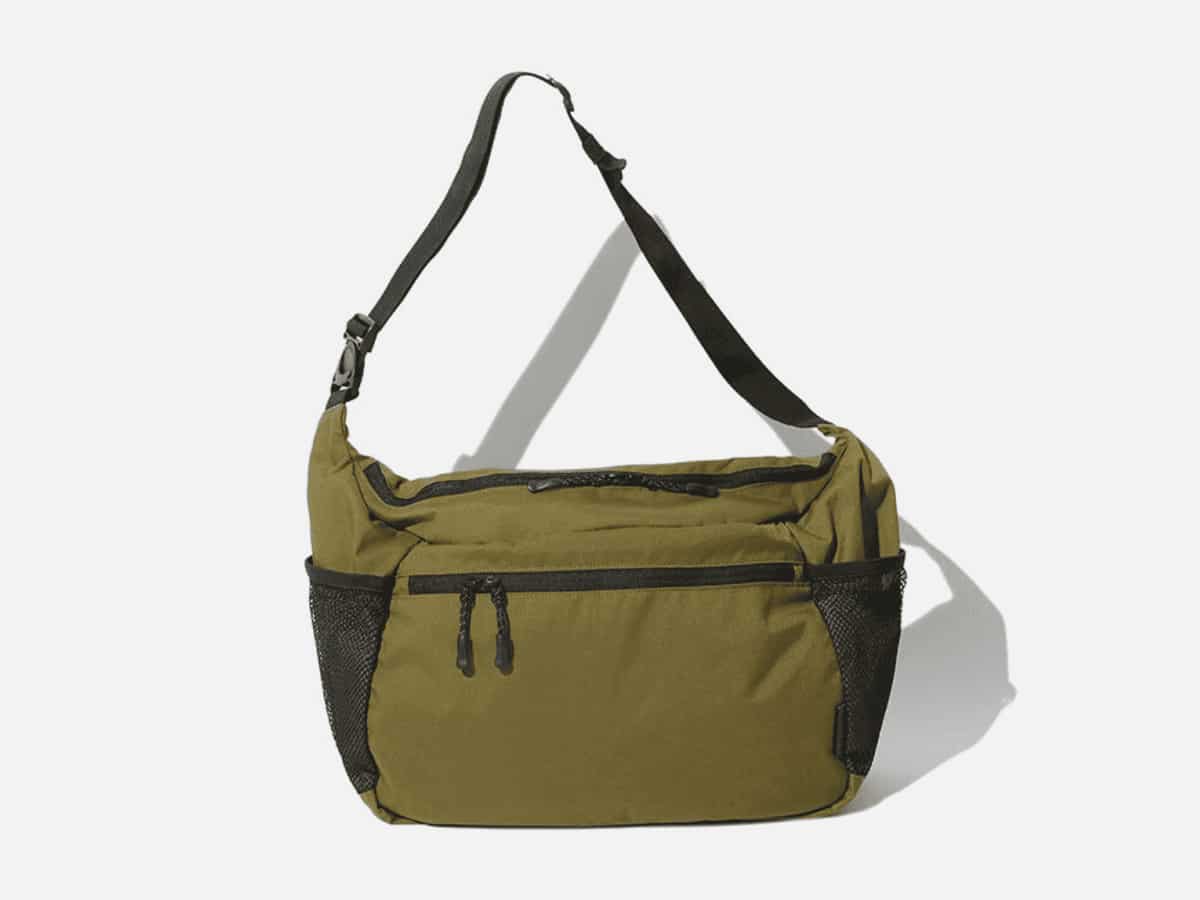 Product image of green Snow Peak Shoulder Bag against a plain white background