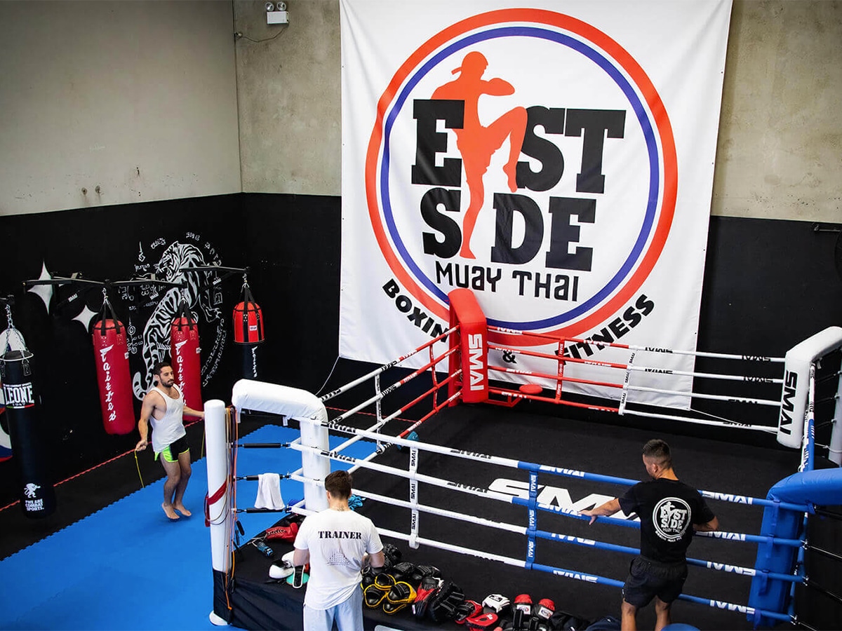 High angle shot of Eastside Muay Thai gym interior