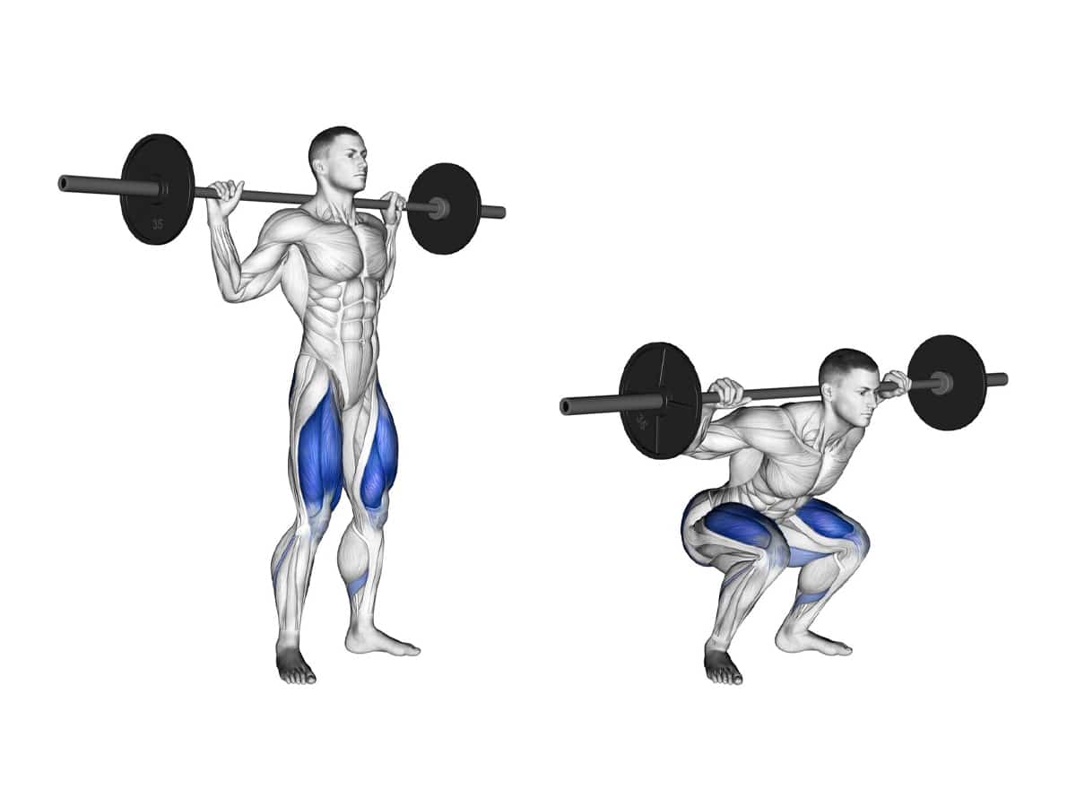 Figure illustration of a man doing back squat