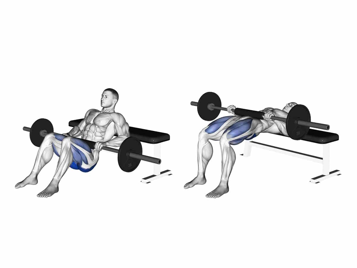 Figure illustration of a man doing barbell hip thrust