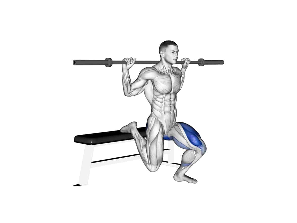 Figure illustration of a man doing Bulgarian split squat