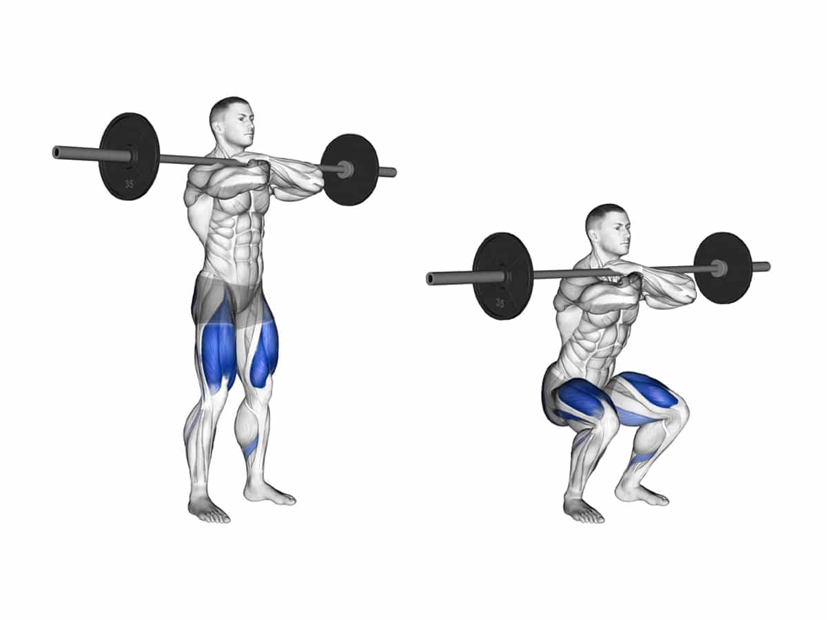 Figure illustration of a man doing front squat