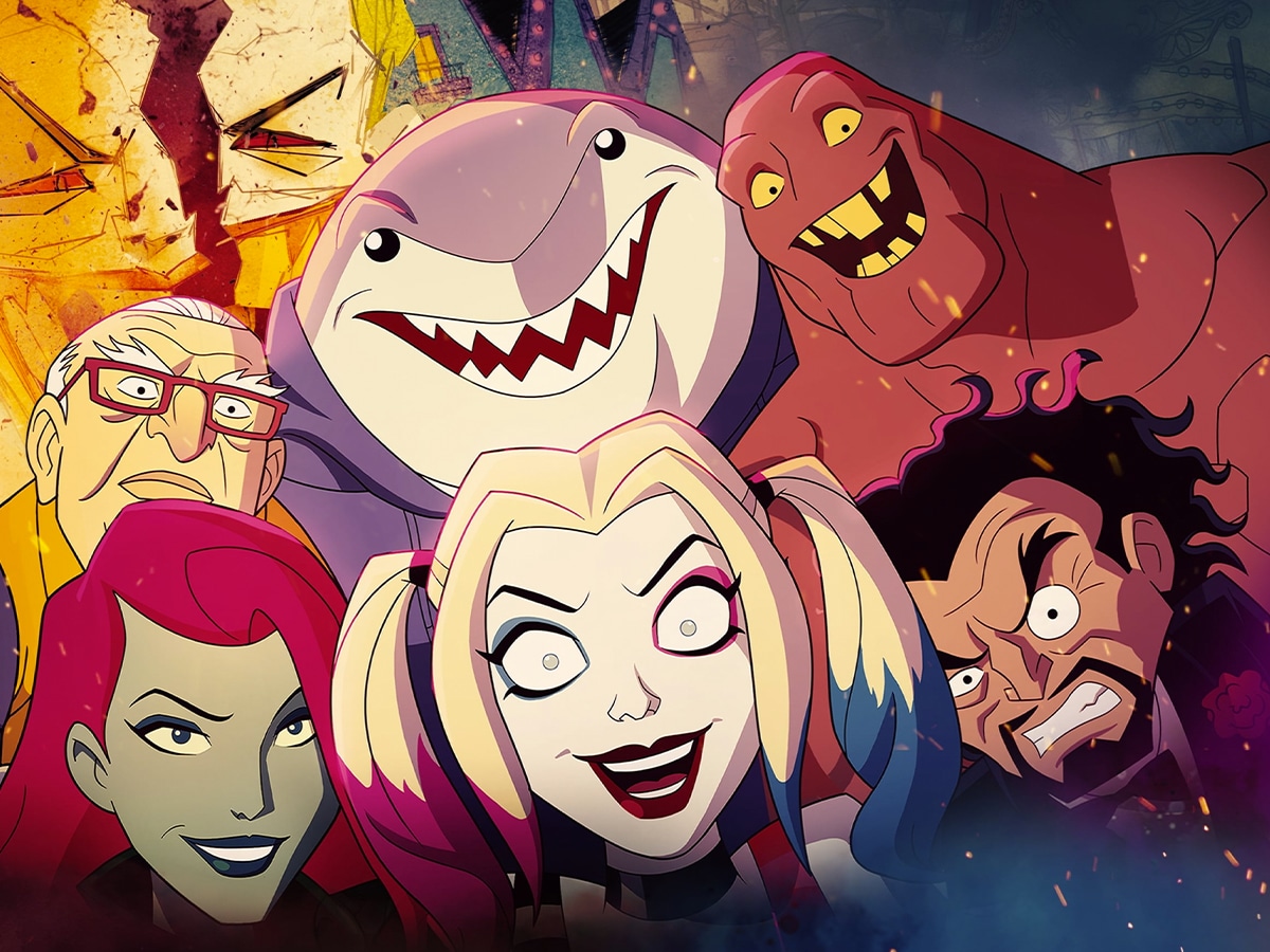 Poison Ivy, Sy Borgman, King Shark, Clayface and Dr. Psycho with Harley Quinn in the middle