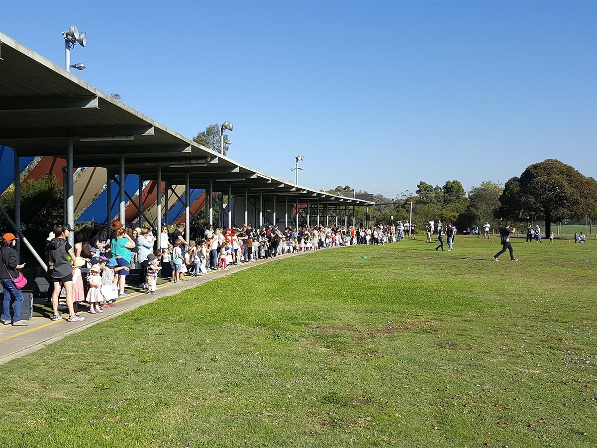 Families at the Riverside Golf and Sports Centre driving range for easter egg hunt