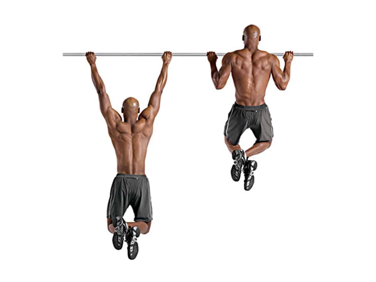 Man doing wide-grip pull-ups exercise