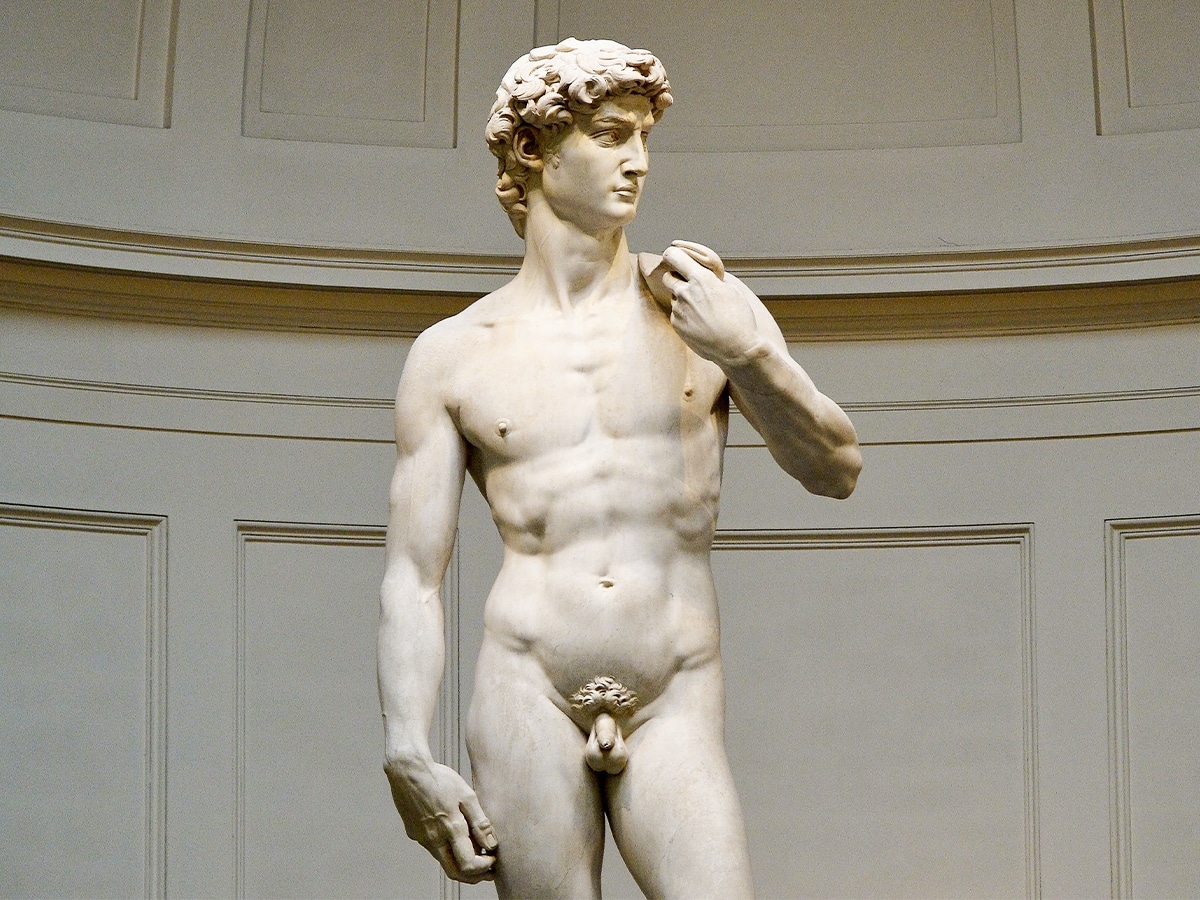 Medium shot of Michelangelo sculpture David