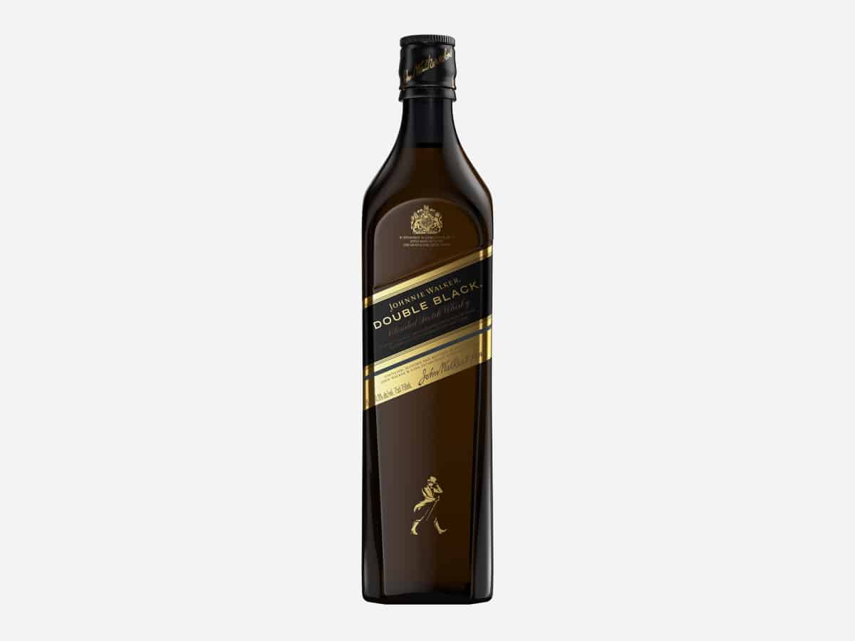 A bottle of premium whisky Johnnie Walker Double Black displayed against a clean white background