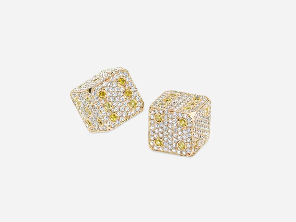 Yellow gold Diamond Dice with plain white background