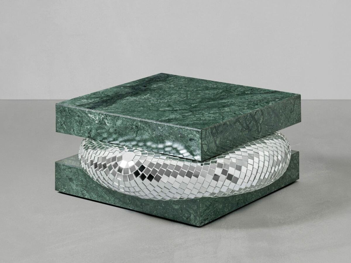 Product image of Green Marble Le Carré Coffee Table with grey background