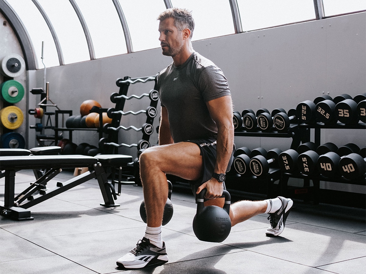 Sam Wood doing kettlebell exercises