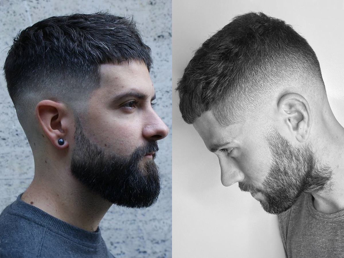 Collage of two images of men with Short Textured Crop haircut