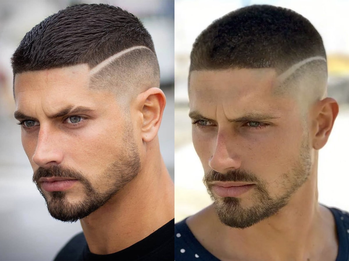 Collage of two images of men with Textured Crop Buzz cut