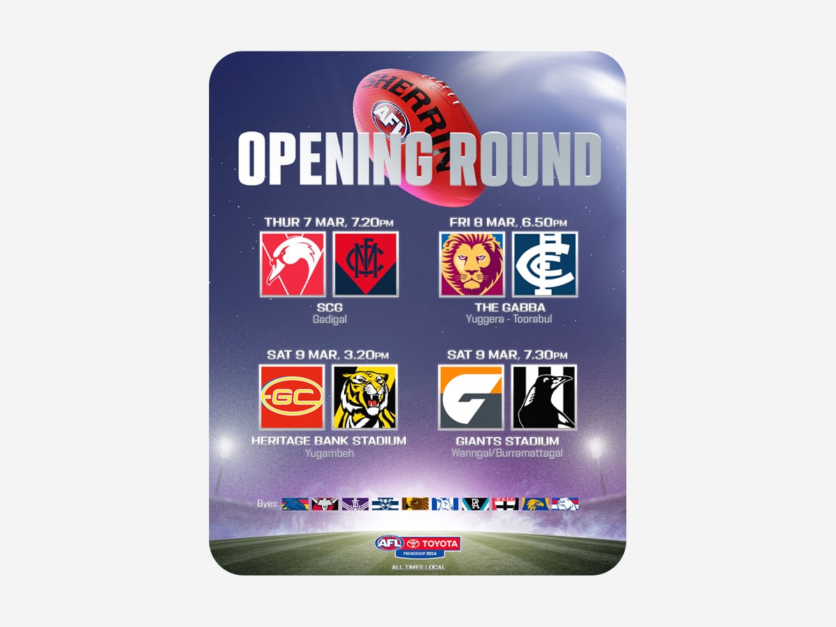 The opening round of the 2024 AFL fixture | Image: AFL