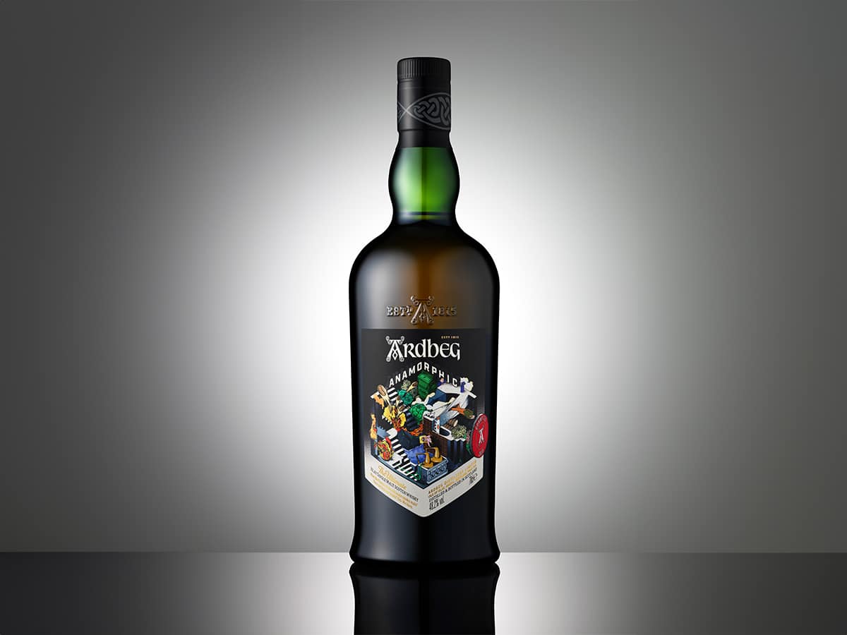 Ardbeg Anamorphic bottle with dark background