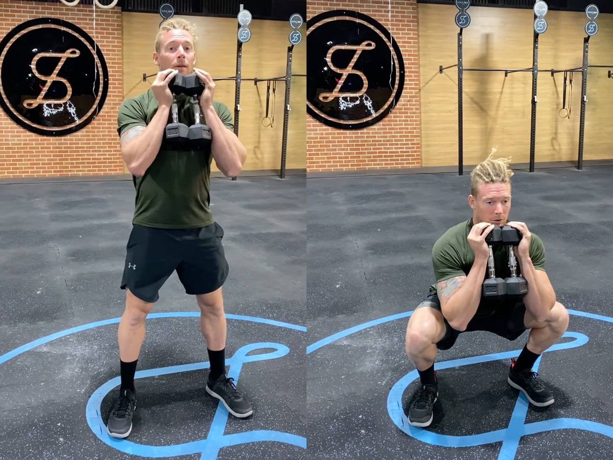 James Newbury doing goblet squats workout