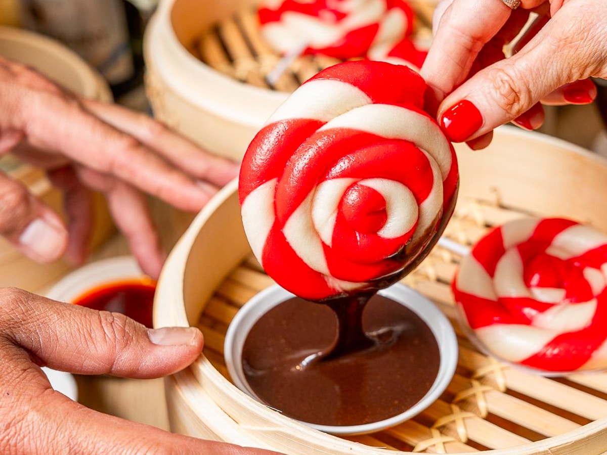 Din tai fung launches candy cane inspired baos to celebrate christmas 2023