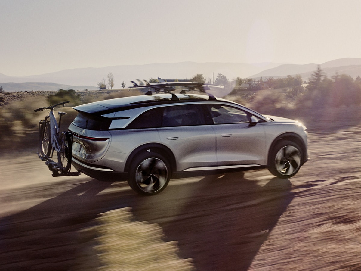 Lucid motors gravity from the back with bike rack