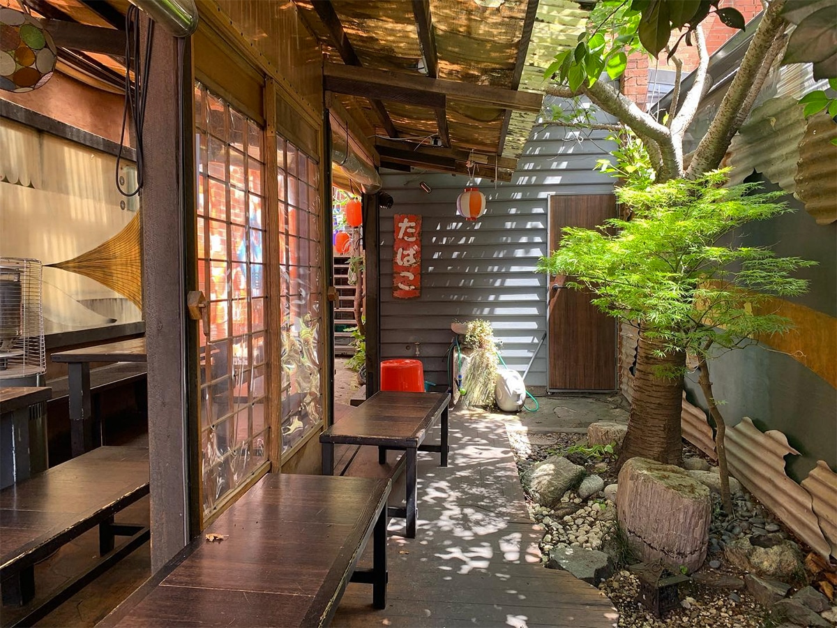 Exterior of Wabi Sabi Salon restaurant with traditional Japanese decor