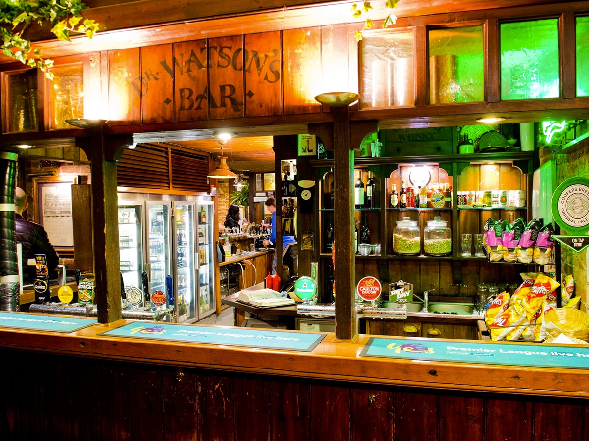 Interior of The Sherlock Holmes Inn bar area