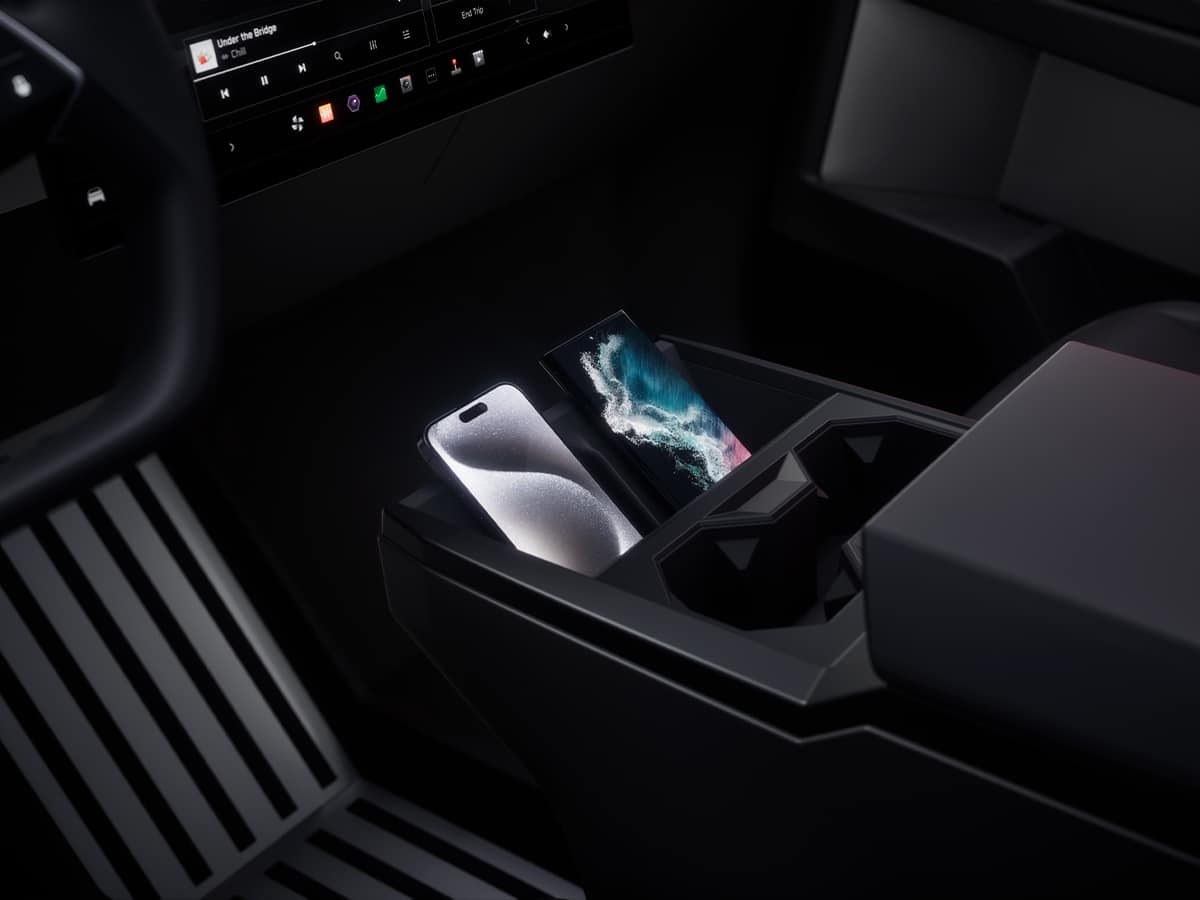Tesla cybertruck interior charging pad