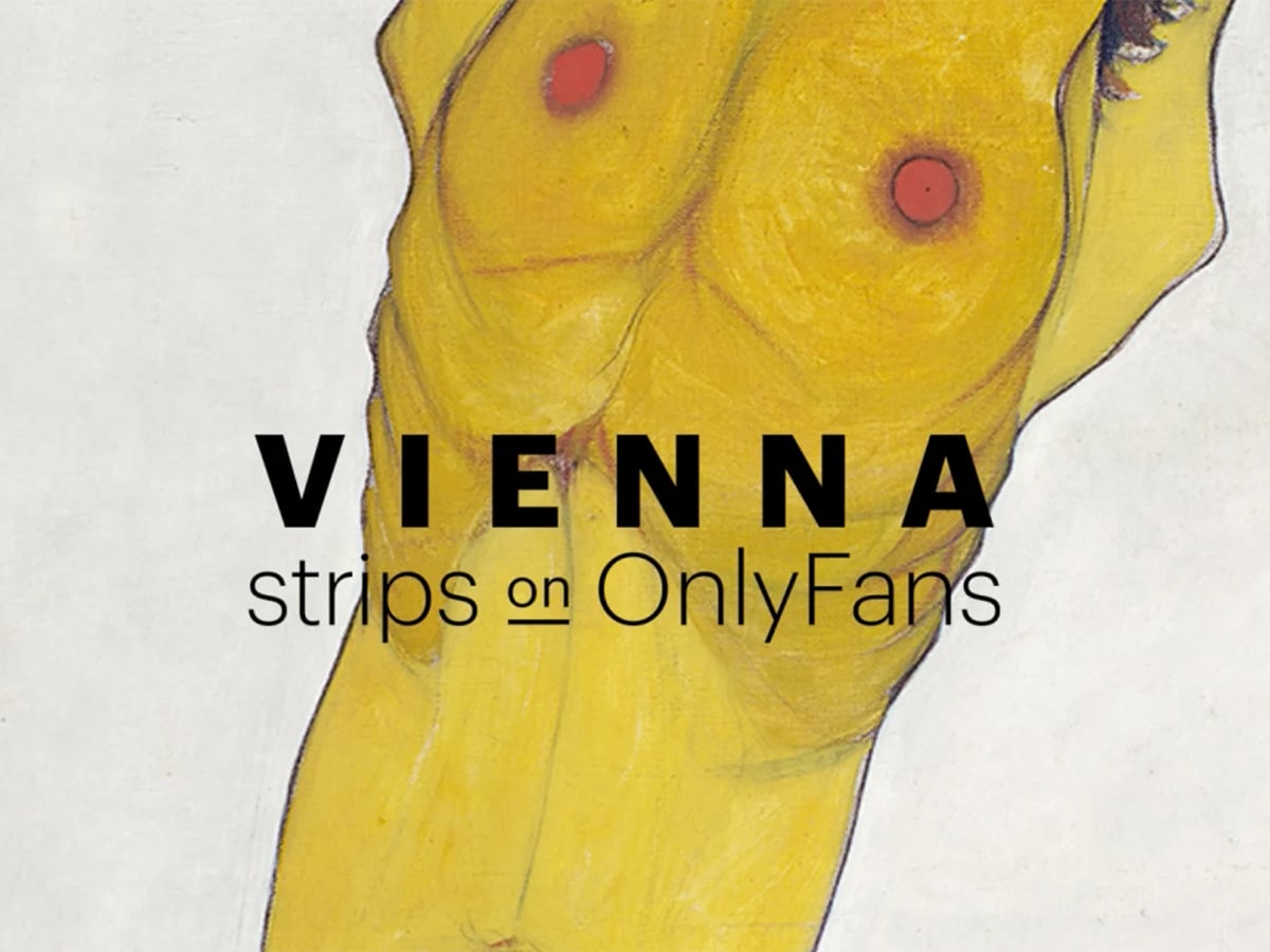 Text 'VIENNA strips on OnlyFans' in the middle of nude painting