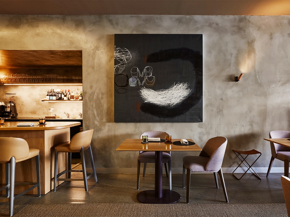 Interior of Amaru restaurant with brown colour scheme furniture design