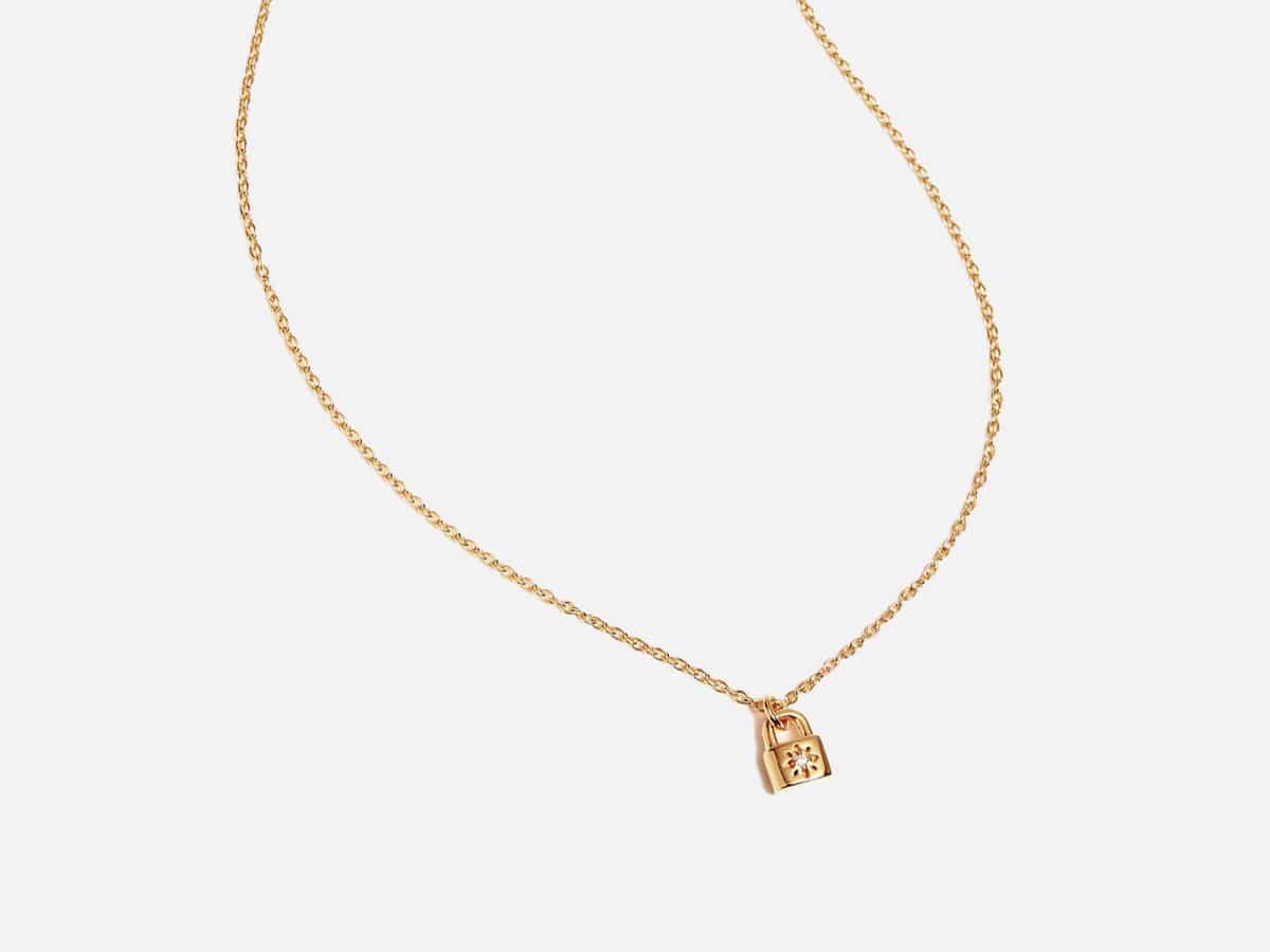 18k Gold Vermeil Crystal Lotus Padlock Necklace