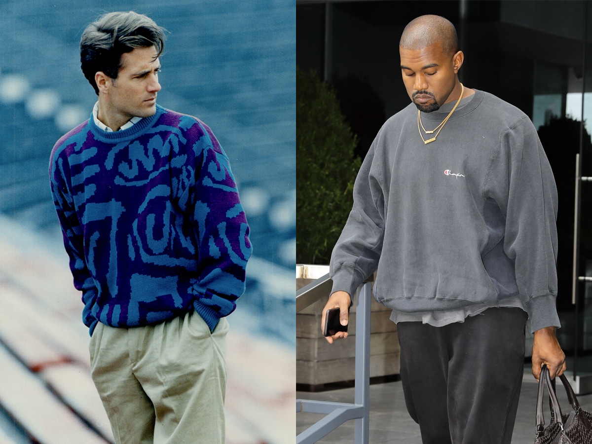 Collage of two images of men wearing baggy jumpers
