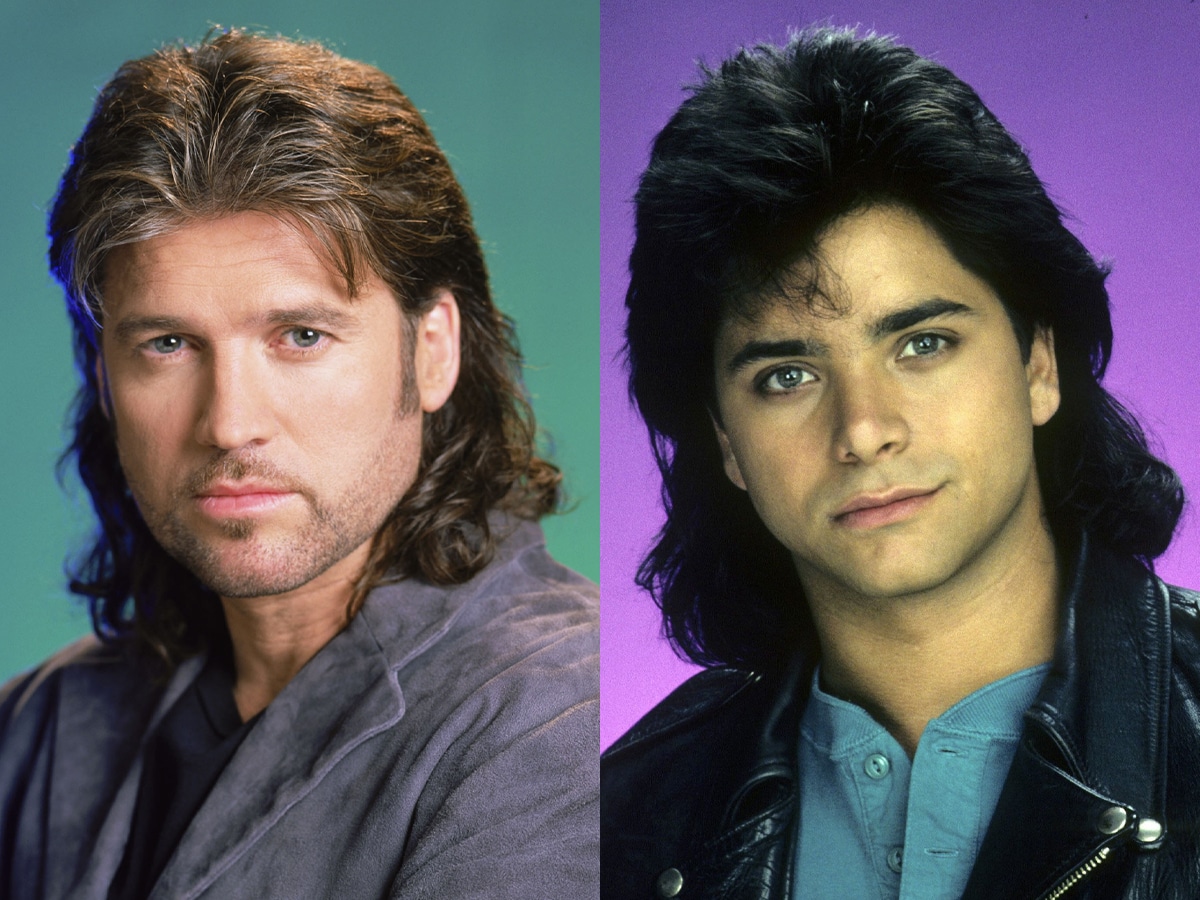 Collage of two images of men with mullet hairstyle